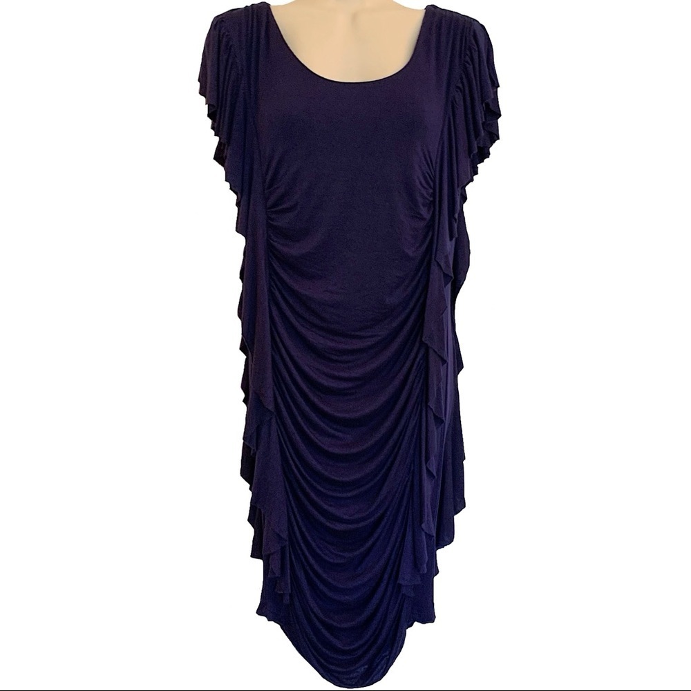BLUSH Dark Purple/Blue Ruffle and Ruche Dress Size L